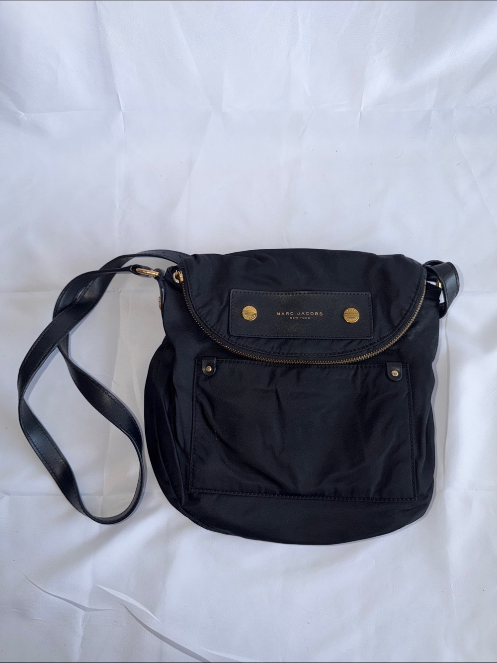 Marc Jacobs Black Nylon Crossbody with Gold Accents